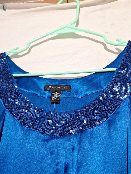 INC Blue Silk Beaded Scoop Neck Sleeveless Shift Style Midi Dress, Sz 12, NWT - Picture 5 of 13